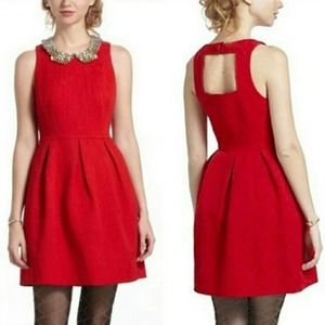 Anthropologie Red Brocade Dress Moulinette Seours Size 6
